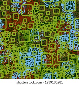 Seamless pattern in camouflage style. The colors of the spring landscape. Rounded squares.