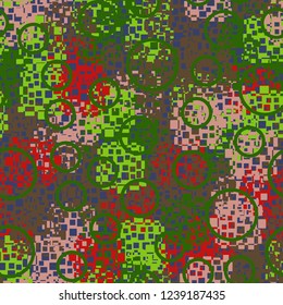 Seamless pattern in camouflage style. The colors of the spring landscape. Placer of circles.