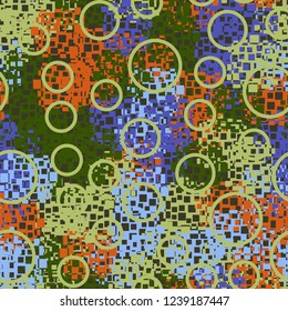 Seamless pattern in camouflage style. The colors of the spring landscape. Placer of circles.
