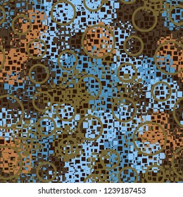 Seamless pattern in camouflage style. The colors of the spring landscape. Placer of circles.