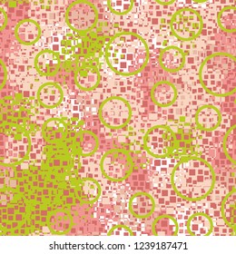 Seamless pattern in camouflage style. The colors of the spring landscape. Placer of circles.