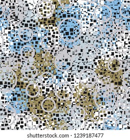 Seamless pattern in camouflage style. The colors of the spring landscape. Placer of circles.