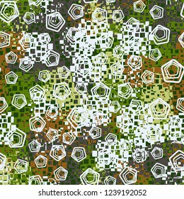 Seamless pattern in camouflage style. The colors of the spring landscape. A scattering of pentagons.
