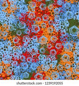 Seamless pattern in camouflage style. The colors of the spring landscape. A scattering of pentagons.