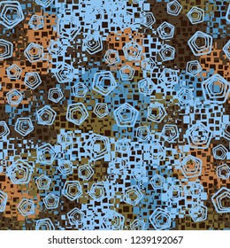 Seamless pattern in camouflage style. The colors of the spring landscape. A scattering of pentagons.