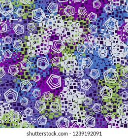 Seamless pattern in camouflage style. The colors of the spring landscape. A scattering of pentagons.