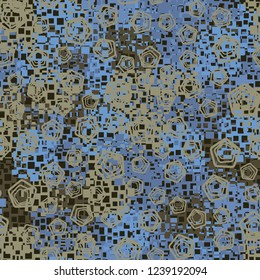 Seamless pattern in camouflage style. The colors of the spring landscape. A scattering of pentagons.