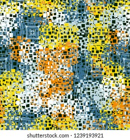 Seamless pattern in camouflage style. The colors of the spring landscape. Rows of quadrangles.