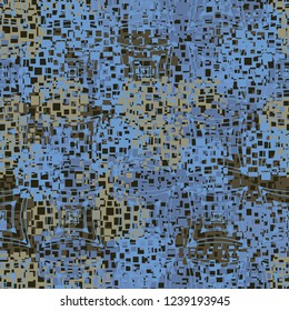 Seamless pattern in camouflage style. The colors of the spring landscape. Rows of quadrangles.