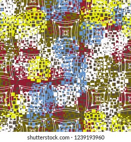Seamless pattern in camouflage style. The colors of the spring landscape. Rows of quadrangles.