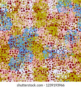Seamless pattern in camouflage style. The colors of the spring landscape. Rows of quadrangles.