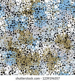 Seamless pattern in camouflage style. The colors of the spring landscape. A scattering of four-pointed stars.