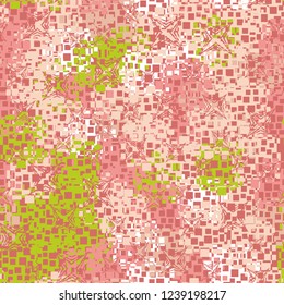 Seamless pattern in camouflage style. The colors of the spring landscape. A scattering of four-pointed scratched stars.