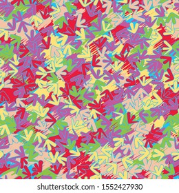 Seamless pattern in camouflage style. Green, purple, red, pink, yellow.