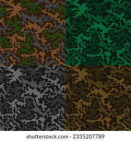 Seamless pattern with camouflage texture in pixel style for background, wallpaper, clothes printing or any other purpose. Easy for color editing with color grouped 