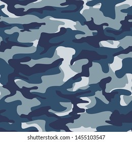 Seamless pattern camouflage texture.Modern. Blue and dark spots on a light background. Military texture. Insulated elements. Print on fabric for paper. Vector