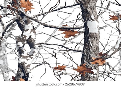 A seamless pattern of camouflage with tree branches, vector illustration, vector art, vector design, high resolution, on a white background.