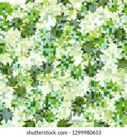 Seamless pattern. Camouflage of two textures. The first pixel texture. The second texture consists of chaos of multipath stars. Editable.