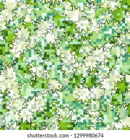 Seamless pattern. Camouflage of two textures. The first pixel texture. The second texture consists of chaos of multipath stars. Editable.