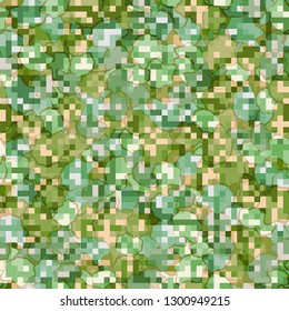 Seamless pattern. Camouflage of two textures. The first pixel texture. 
The background consists of irregular stains. Editable.