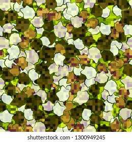 Seamless pattern. Camouflage of two textures. The first pixel texture. 
The background consists of irregular stains. Editable.