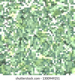 Seamless pattern. Camouflage of two textures. The first pixel texture. 
The background consists of irregular stains. Editable.