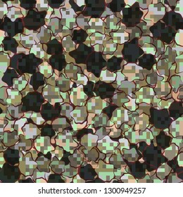 Seamless pattern. Camouflage of two textures. The first pixel texture. 
The background consists of irregular stains. Editable.