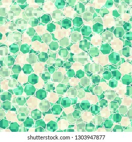 Seamless pattern. Camouflage of two textures. The first pixel texture.
The background consists of a placer of hexagons. Editable.