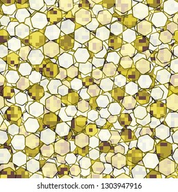 Seamless pattern. Camouflage of two textures. The first pixel texture.
The background consists of a placer of hexagons. Editable.