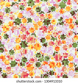Seamless pattern. Camouflage of two textures. The first pixel texture.
The background consists of seven-pointed contour stars. Editable.