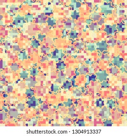 Seamless pattern. Camouflage of two textures. The first pixel texture.
The background consists of seven-pointed contour stars. Editable.