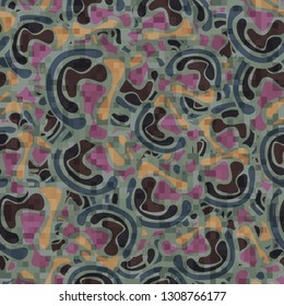 Seamless pattern. Camouflage of two textures. The first pixel texture.
Background consisting of chaos of curved figures with smooth outlines. Editable.