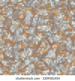 Seamless pattern. Camouflage of two textures. The first pixel texture.
The background consists of scattered angular shapes.