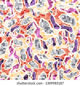 Seamless pattern. Camouflage of two textures. The first pixel texture.
The background consists of scattered angular shapes.