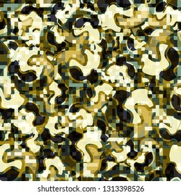 Seamless pattern. Camouflage of two textures. The first pixel texture.
Background consisting of chaos smoothly curved figures. Editable.
