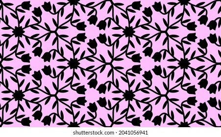 Seamless pattern with Campanula (Platycodon) flowers. Endless floral texture, cutting stencil. Vector silhouette illustration.