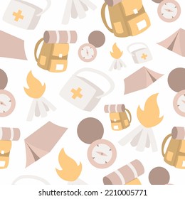 Seamless Pattern Camping. Creative Texture For Fabric, Wrapping, Textiles, Wallpaper, And Apparel. Vector Illustration