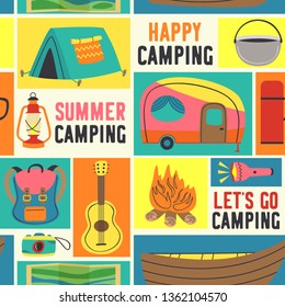 Seamless Pattern With Camping Elements - Vector Illustration, Eps
