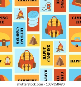 seamless pattern with camping elements - vector illustration, eps