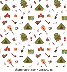 Seamless pattern camping equipment symbols and icons made in vector