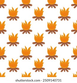 Seamless Pattern with Camping Hot burning Bonfire. Vector Flat illustration.