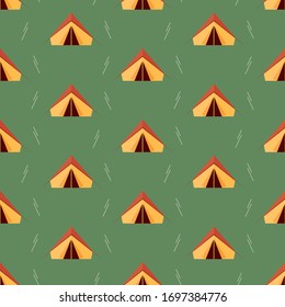 seamless pattern camping tent summer vacation on green background vector wallpaper textile giftwrap