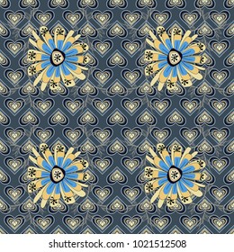 Seamless pattern can be used for wallpaper, pattern fills, printing, surface textures, fabric or textile. Vector floral beige, black and blue texture pattern.