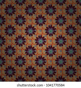 Seamless pattern can be used for wallpaper, pattern fills, printing, surface textures, fabric or textile. Vector floral brown, green and orange texture pattern.