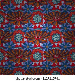 Seamless pattern can be used for wallpaper, pattern fills, printing, surface textures, fabric or textile. Vector floral red, blue and violet texture pattern.