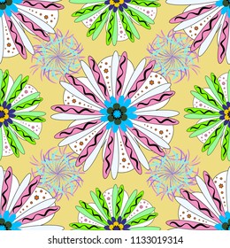 Seamless pattern can be used for wallpaper, pattern fills, printing, surface textures, fabric or textile. Vector floral white, pink and yellow texture pattern.