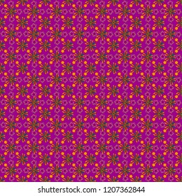 Seamless pattern can be used for wallpaper, pattern fills, printing, surface textures, fabric or textile. Vector floral yellow, purple and red texture pattern.
