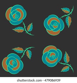Seamless pattern can be used as greeting card, invitation card for wedding, birthday or other holidays. Rose flowers in green, gray and blue colors, abstract, stylized, watercolor. Summer background.