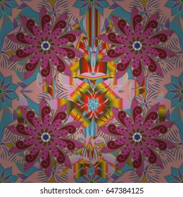 Seamless pattern can be used for wallpaper, web page background, surface textures. Vector ornaments. Seamless pattern with flowers. Ornate zentangle texture, endless pattern with abstract flowers.