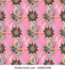Seamless pattern can be used for wallpaper, web page background, surface textures. Seamless pattern with flowers. Vector ornate zentangle texture, endless pattern with abstract flowers.
